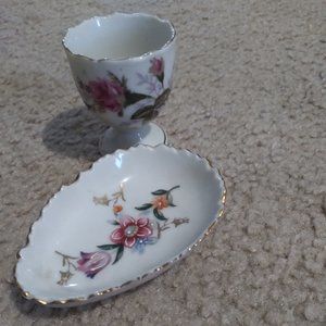 Decorative Floral Cup and Tray